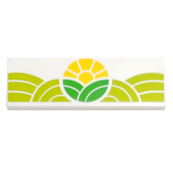 Tile 2 x 6 with Bright Green and Lime Hills and Yellow Sun Pattern