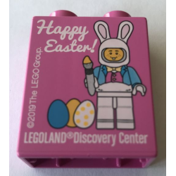 Duplo, Brick 1 x 2 x 2 with LEGOLAND Discovery Center Happy Easter 2019 Pattern
