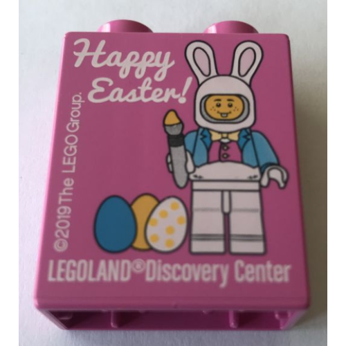 Деталь LEGO 4066pb557 Duplo, Brick 1 x 2 x 2 with LEGOLAND Discovery Center Happy Easter 2019 Pattern