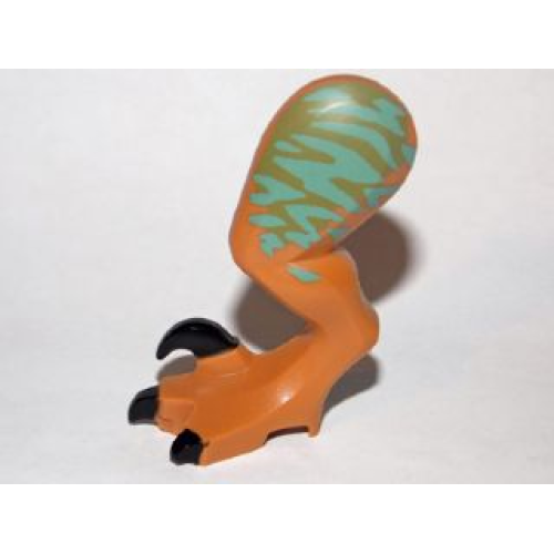 Деталь LEGO 98071pb03 Dinosaur Leg Large (Rear) Raptor Left with Pin with Black Claws and Medium Azure Stripes over Olive Green Pattern