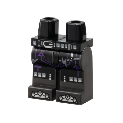 Деталь LEGO 970c77pb17 Hips and Pearl Dark Gray Legs with Silver and Dark Silver Belt, Knee Pads and Shoe Tips, Dark Purple Trim with Arrows and Stitching Pattern