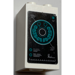 Brick 2 x 2 x 3 with Dark Turquoise Minifigure Head Brain Scan Image on Black Background Pattern (Sticker) - Set 60330