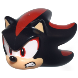Minifigure, Head, Modified Hedgehog, Shadow with Molded Medium Tan Face and Inner Ears and Printed Red Streaks, Eyes on White Background, Black Nose and Open Mouth Scowl Pattern