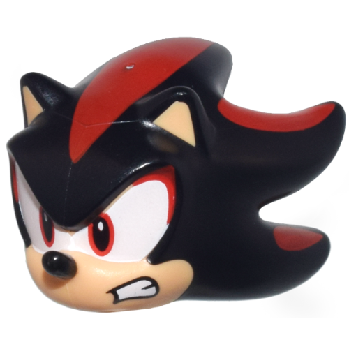 Деталь LEGO 104900pb02 Minifigure, Head, Modified Hedgehog, Shadow with Molded Medium Tan Face and Inner Ears and Printed Red Streaks, Eyes on White Background, Black Nose and Open Mouth Scowl Pattern