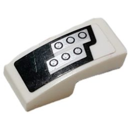 Деталь LEGO 11477pb146R Slope, Curved 2 x 1 x 2/3 with 6 Silver Round Headlights on Black Background Pattern Model Right Side (Sticker) - Set 75872