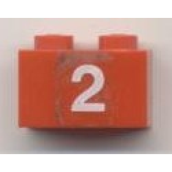 Brick 1 x 2 with White '2' Pattern (Sticker) - Set 7715