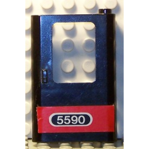 Деталь LEGO 4182pb011 Door 1 x 4 x 5 Train Right, Thin Support at Bottom with Red Stripe and White '5590' Pattern (Sticker) - Set 5590