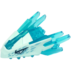 Dragon Head (Ninjago) Jaw with Spikes, 4 Studs and 2 Bar Handles with Molded Light Aqua Face and Printed Eyes and Metallic Light Blue Scales Pattern Dragon Head (Ninjago) Jaw with Spikes, 4 Studs and 2 Bar Handles with Molded Light Aqua Face and Printed Eyes and Metallic Light Blue Scales Pattern