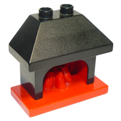 Duplo, Furniture Fireplace with Black Top with 2 Studs - Red Duplo, Furniture Fireplace with Black Top with 2 Studs - Red