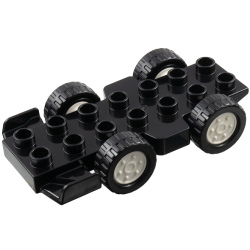 Duplo Car Base 2 x 7 with Formula 1 Racer Front Wing with Fixed Axles, Black Tires and White Wheels Duplo Car Base 2 x 7 with Formula 1 Racer Front Wing with Fixed Axles, Black Tires and White Wheels
