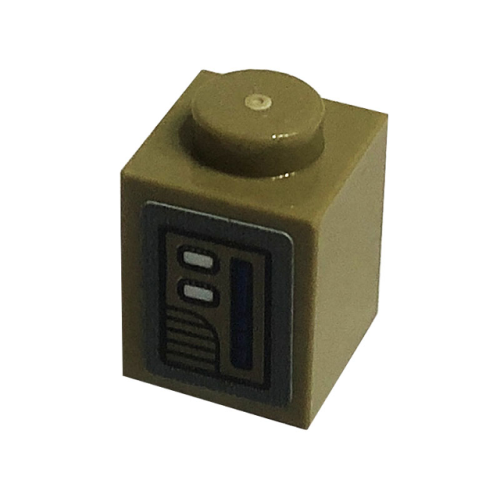 Деталь LEGO 3005pb045 Brick 1 x 1 with Dark Tan Door Switches Pattern (Sticker) - Set 75290