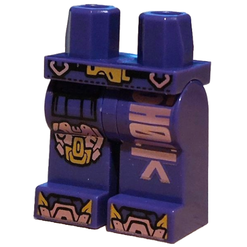 Деталь LEGO 970c00pb1752 Hips and Legs with Black Belt, Pocket and Stitches, Gold and Metallic Pink Buckle, Knee Pad, '5H0C|<' and Shoe Tips Pattern