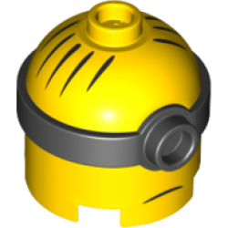 Minifigure, Head, Modified Minion, Tall with Molded Black Single Lens Goggles and Printed Hair and Sad Mouth Pattern