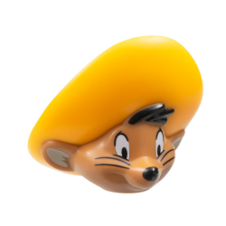 Minifigure, Head, Modified Looney Tunes Speedy Gonzales with Bright Light Orange Hat, Black Nose and Whiskers Pattern