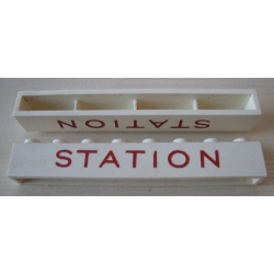 Brick 1 x 8 without Bottom Tubes with Cross Side Supports with Red 'STATION' Thin Large Pattern Brick 1 x 8 without Bottom Tubes with Cross Side Supports with Red 'STATION' Thin Large Pattern