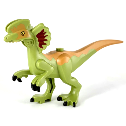 Деталь LEGO 49413pb01 Dinosaur Body Dilophosaurus with Rubbery Tail, Dark Red and Medium Nougat Markings Pattern