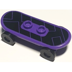 Minifigure, Utensil Skateboard Deck with Rectangles on Black Background Pattern (Sticker) with Black Wheels (42511pb13 / 2496) - Set 79105