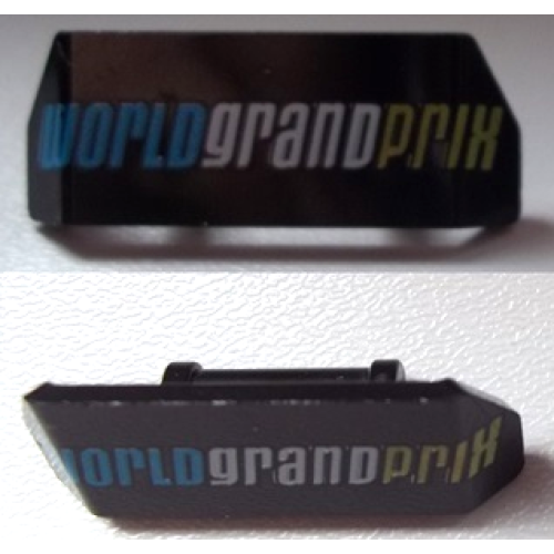 Деталь LEGO 98834pb01a Vehicle, Spoiler with Bar Handle with 'WORLD GRAND PRIX' Pattern - Black