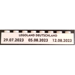 Brick 1 x 8 with 'LEGOLAND DEUTSCHLAND 29.07.2023 05.08.2023 12.08.2023' Pattern