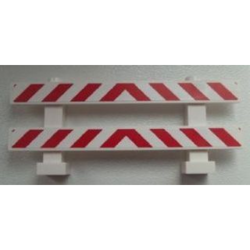 Деталь LEGO 6079pb07 Fence 1 x 8 x 2 2/3 with Red and White Danger Stripes (Small Red Corners) Pattern (Stickers) - Set 60026
