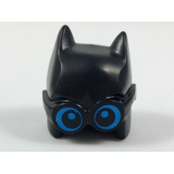Minifigure, Headgear Mask Batman Cowl (Open Chin Lopsided) with Large Thick Glasses with Dark Azure Lenses and Pupils Pattern Minifigure, Headgear Mask Batman Cowl (Open Chin Lopsided) with Large Thick Glasses with Dark Azure Lenses and Pupils Pattern