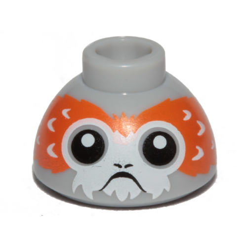 Деталь LEGO 20952pb02a Brick, Round 1 1/2 x 1 1/2 x 2/3 Dome Top with Porg Head, V-Shaped between Eyes Pattern