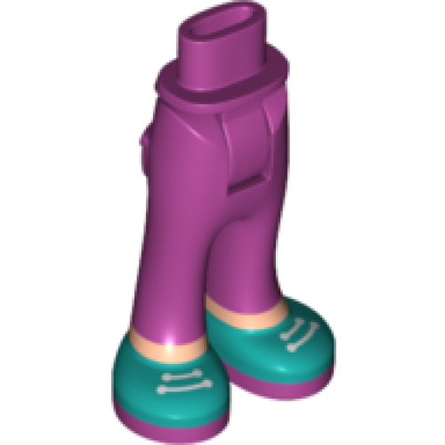 Деталь LEGO 92253c00pb50 Mini Doll Hips and Trousers with Back Pockets with Light Nougat Ankles and Dark Turquoise Shoes with White Laces and Magenta Soles Pattern - Thick Hinge
