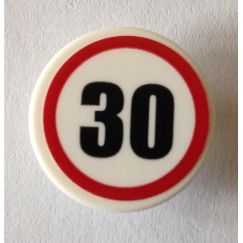 Деталь LEGO 30261pb037 Road Sign 2 x 2 Round with Clip with Black '30' in Red Circle Pattern (Sticker) - Set 40170