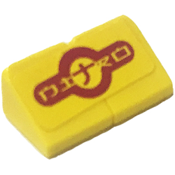 Stickered Assembly 2 x 1 x 2/3 with Stylized 'NITRO' on Red Circle and Bar Pattern (Sticker) - Set 8666 - 2 Slope 30 1 x 1 x 2/3