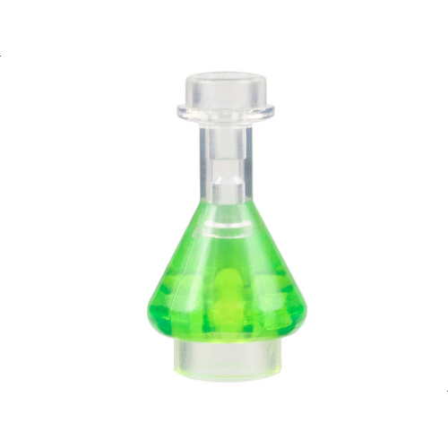 Деталь LEGO 93549pb01 Minifigure, Utensil Bottle, Erlenmeyer Flask with Molded Trans-Bright Green Fluid Pattern
