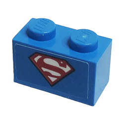 Brick 1 x 2 with Red, White, and Black Superman 'S' Logo Pattern (Sticker) - Set 41233