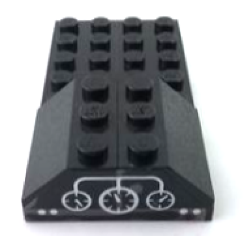 Деталь LEGO BA265pb01 Stickered Assembly 8 x 4 x 1 1/3 with White Control Panel with Gauges and Buttons Pattern (Sticker) - Set 7730 - 1 Plate 4 x 8, 2 Slope 45 2 x 3