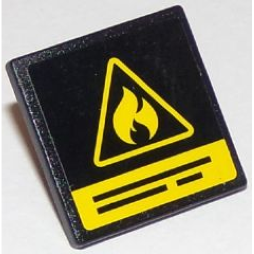 Деталь LEGO 15210pb009 Road Sign 2 x 2 Square with Open O Clip with Yellow Flammable Danger Triangle and Black Lines Pattern (Sticker) - Set 60107