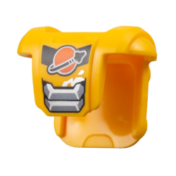 Minifigure Armor Breastplate with Shoulder Pads, 4 Studs on Back with Reddish Orange and Black Classic Space Logo and Silver Armor Plates Pattern