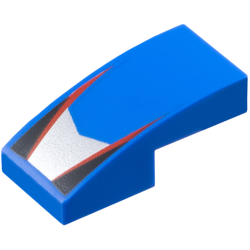 Slope, Curved 2 x 1 x 2/3 with Silver V-Shaped Center Panel, Red Stripes, Black Triangles Pattern Slope, Curved 2 x 1 x 2/3 with Silver V-Shaped Center Panel, Red Stripes, Black Triangles Pattern