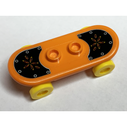 Minifigure, Utensil Skateboard Deck with Flowers and Rivets on Black Grip Tape Pattern (Sticker) with Yellow Wheels (42511pb23 / 2496) - Set 6738