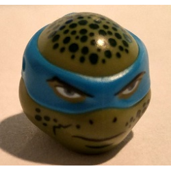 Minifigure, Head, Modified Ninja Turtle Type 2 with Dark Azure Mask, Dark Green Spots and Closed Mouth Pattern (Leonardo)