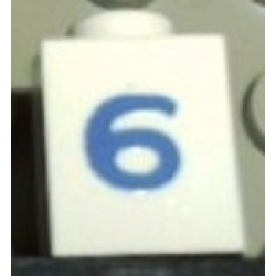 Brick 1 x 1 with Blue Number 6 Pattern (Serif Font)