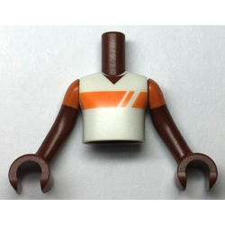 Torso Mini Doll Boy White Shirt with Orange Stripe Pattern, Reddish Brown Arms with Hands with Orange Short Sleeves