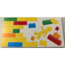 Tile 8 x 16 with Bottom Tubes, Textured Surface with Yellow, Orange, Dark Azure, Red and Bright Green Bricks, Brick Wall and Minifigure Pattern Model Left Side