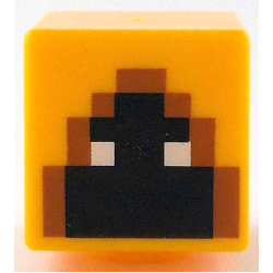 Minifigure, Head, Modified Cube with Pixelated Hood with Dark Orange Trim, Black Face with White Eyes Pattern (Minecraft Shadow Hoodie)