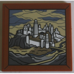 Tile 4 x 4 with Painting of Ost-in-Edhil City with White Fortress on Tan, Dark Tan, Dark Bluish Gray and Sand Blue Background Pattern (Sticker) - Set 10316