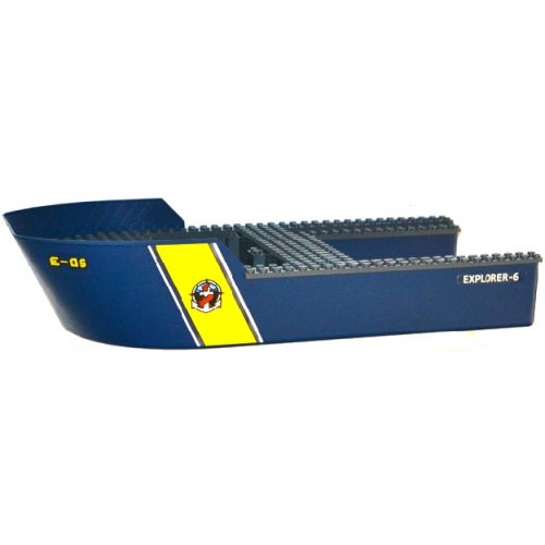 Деталь LEGO 18913c01pb01 Boat, Hull Giant Bow 40 x 20 x 7 with Dark Bluish Gray Top with 'E-06', Deep Sea Logo, and 'EXPLORER-6' Pattern on Both Sides (Stickers) - Set 60095