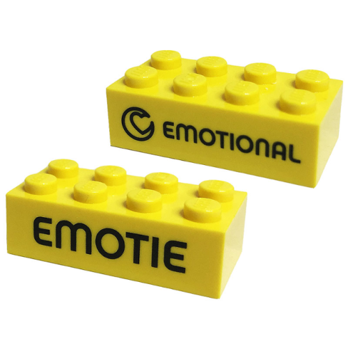 Деталь LEGO 3001pb171 Brick 2 x 4 with Black 'EMOTIONAL' and 'EMOTIE' Pattern on Opposite Sides (Play Day 2019)