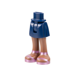 Mini Doll Hips and Skirt with Molded Medium Brown Legs and Printed Metallic Pink Sandals Pattern - Thin Hinge - Dark Blue
