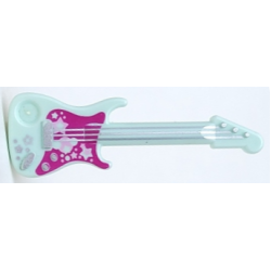 Minifigure, Utensil Musical Instrument, Guitar Electric with Silver Strings, Stars, Bridge, and Output Jack and Magenta Pickguard Pattern