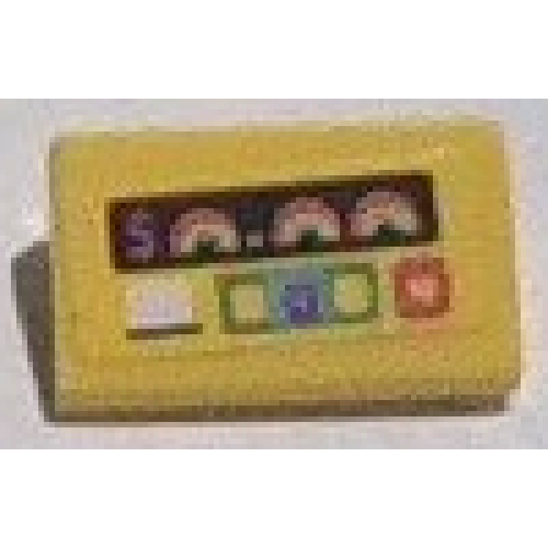 Деталь LEGO 85984pb421 Slope 30 1 x 2 x 2/3 with Cash Register with '$' Dollar Sign, Rainbows, Buttons and Lights on Yellow Background Pattern (Sticker) - Set 41456