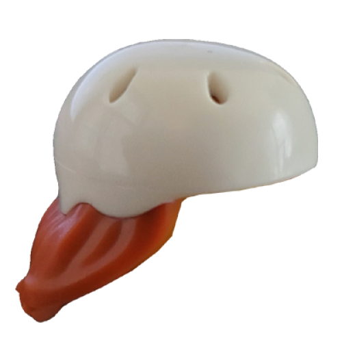 Деталь LEGO 54647pb02 Minifigure, Hair Combo, Hair with Hat, Medium Length with Molded White Bicycle Helmet Pattern (BAM)