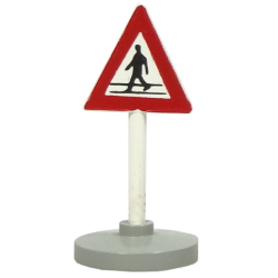 Road Sign with Post, Triangle with Man Crossing Pattern, Type 2 Base
