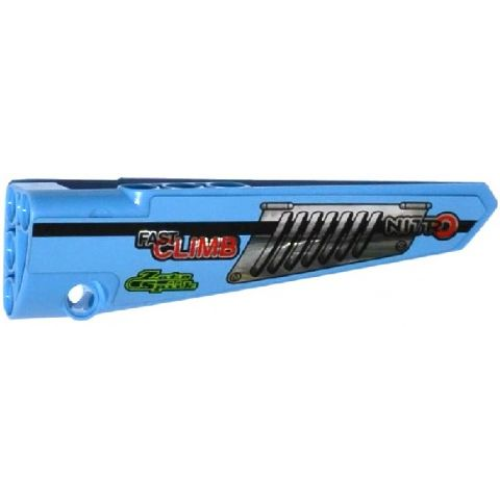 Деталь LEGO 64393pb018 Technic, Panel Fairing # 6 Long Smooth, Side B with Silver Vent Grille, 'FAST CLIMB', NITRO' and 'ZATO SPARK' Pattern (Sticker) - Set 42037